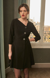 Black Asymmetrical Suit Collar Short Sleeve Dress - By Quaint